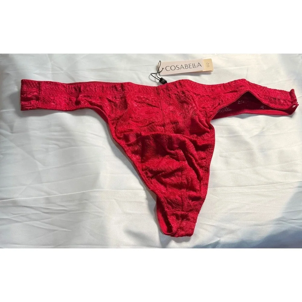 Cosabella Red Never Say Never Lace Thong Sexy Low Rise Minimal Coverage size L‎